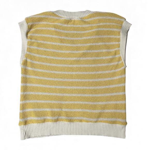 Zara Sweater Vest Size Medium Women Striped Knit Deep V Neck Yellow White Boho - Picture 3 of 9